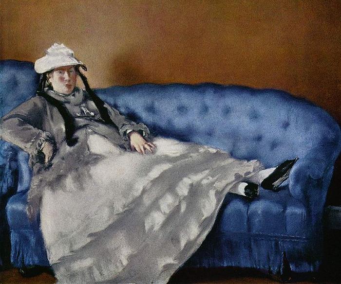 Edouard Manet Portrat der Frau Manet auf blauem Sofa oil painting picture